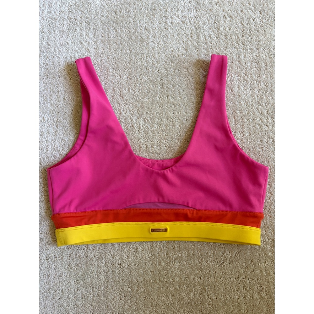 Cleo Harper Sports Bra Women M Pink Colorblock Barbiecore Sporty Mesh Cutout